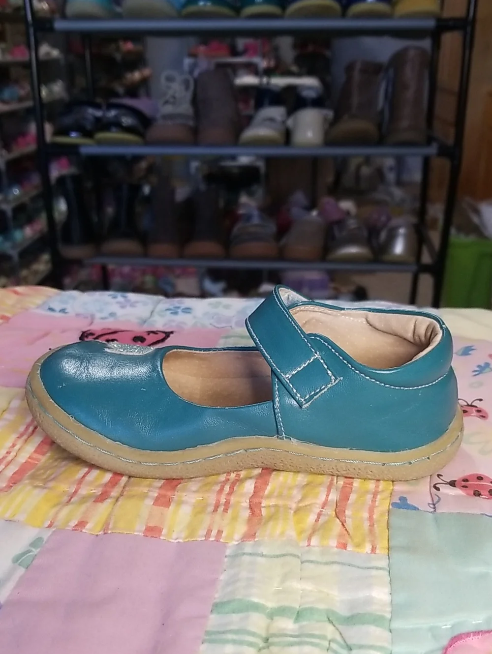 Livie & Luca Teal Soft  Leather Mary Jane Shoes with Glitter Bird Size 8 Pio Pio